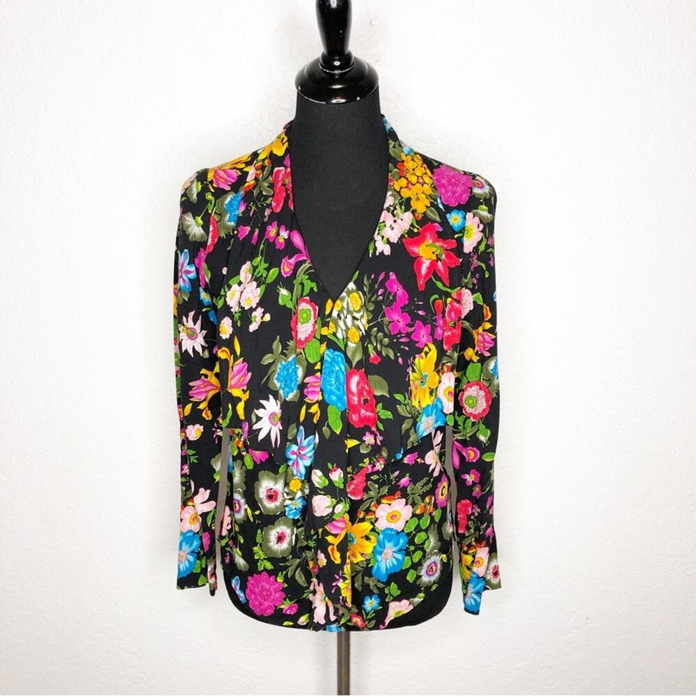 Anthropologie 11 1 Tylho black multicolor floral button down top size Small
